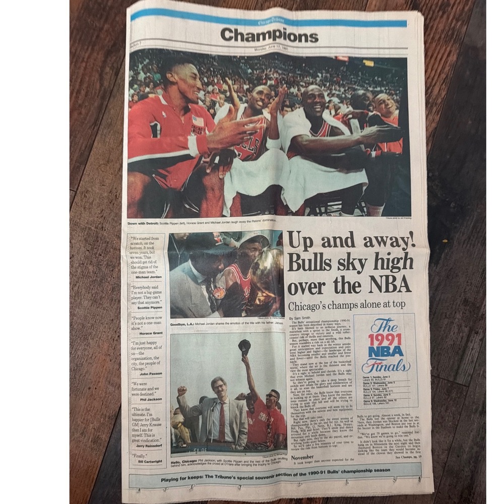 1991 Chicago Tribune Champions Newspaper Chicago Bulls Michael Jordan NBA Finals